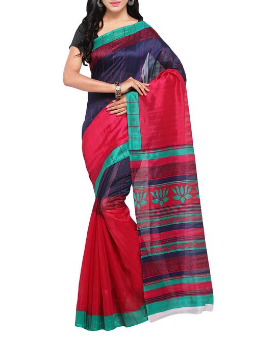 blue silk blend printed saree with blouse - 15014443 - Standard Image - 1