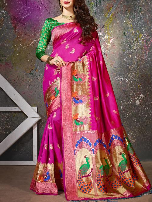 pink cotton silk woven saree with blouse - 15014455 - Standard Image - 1