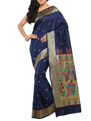 blue cotton silk woven saree with blouse - 15014459 - Very Small Image - 1