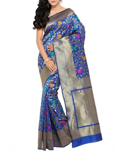 blue cotton silk woven saree with blouse - 15014462 - Very Small Image - 1