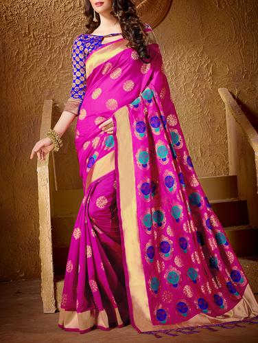 pink cotton silk woven saree with blouse - 15014481 - Very Small Image - 1