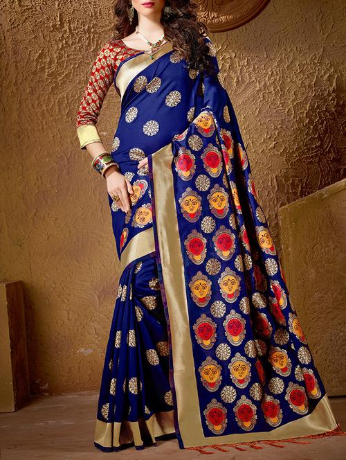 blue cotton silk woven saree with blouse - 15014485 - Standard Image - 1