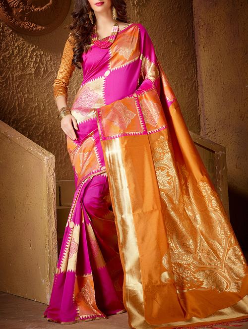 pink cotton silk woven saree with blouse - 15014486 - Very Small Image - 1