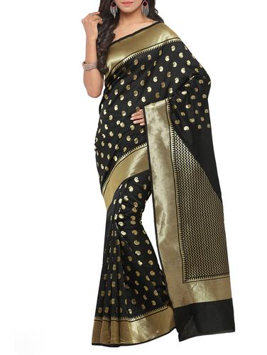 black cotton silk woven saree with blouse - 15014489 - Very Small Image - 1