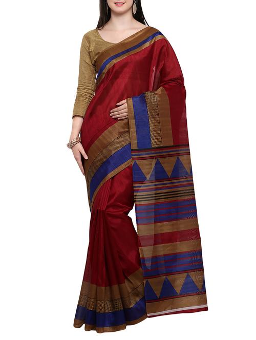 red silk blend printed saree with blouse - 15014501 - Standard Image - 1