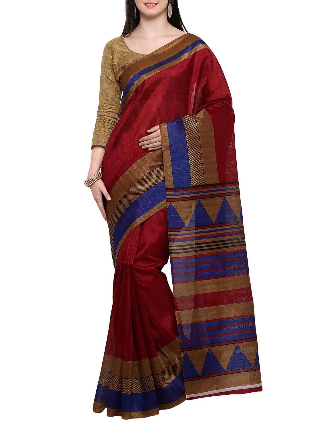 red silk blend printed saree with blouse - 15014501 - Zoom Image - 1