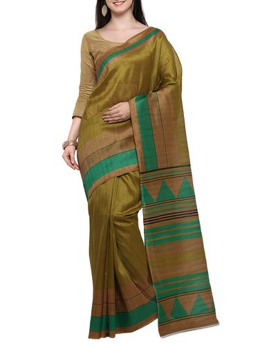 beige silk blend printed saree with blouse - 15014504 - Very Small Image - 1