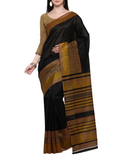 black silk blend bordered saree with blouse - 15014506 - Very Small Image - 1