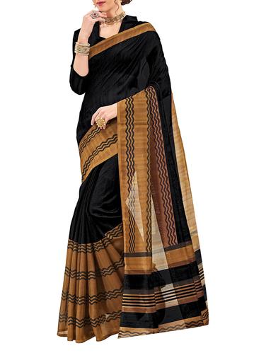 black silk blend printed saree with blouse - 15014523 - Very Small Image - 1