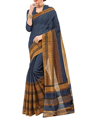 grey cotton silk printed saree with blouse - 15014525 - Very Small Image - 1