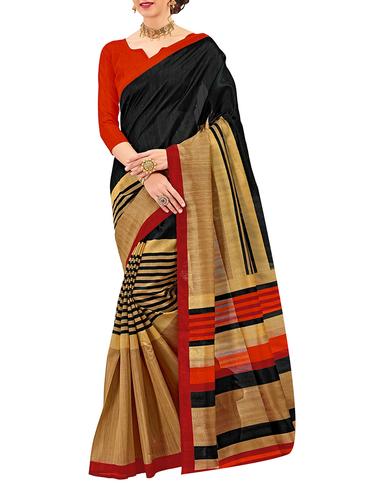 black cotton silk printed saree with blouse - 15014533 - Very Small Image - 1