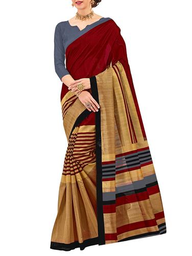 red cotton silk printed saree with blouse - 15014535 - Very Small Image - 1