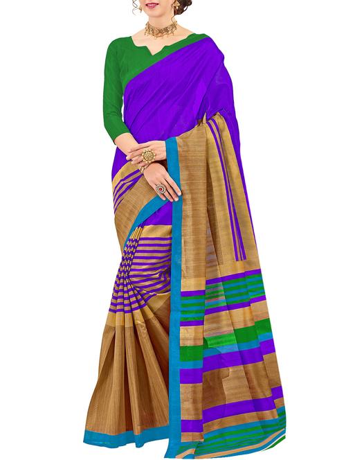 purple cotton silk printed saree with blouse - 15014539 - Standard Image - 1