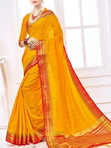 yellow silk bordered saree with blouse - 15014585 - Very Small Image - 1