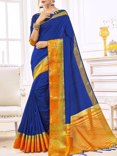blue silk bordered saree with blouse - 15014586 - Very Small Image - 1