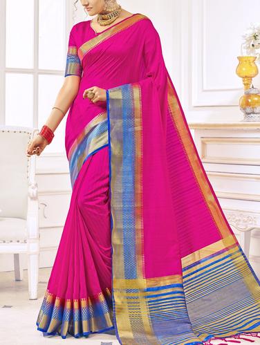 pink silk bordered saree with blouse - 15014587 - Very Small Image - 1