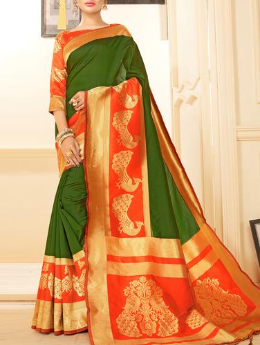 green silk woven saree with blouse - 15014590 - Very Small Image - 1