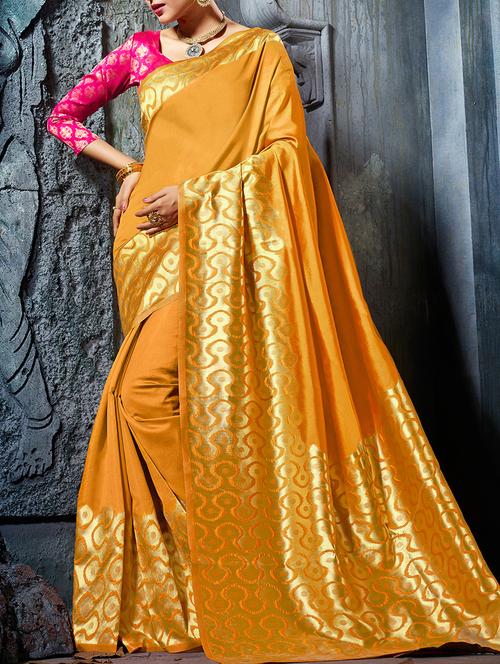 mustard cotton silk woven saree with blouse - 15014601 - Very Small Image - 1