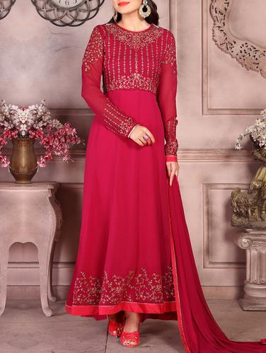 Pink anarkali suits semi-stitched suit - 15014643 - Very Small Image - 1