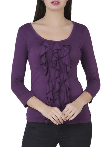 purple viscose ruffled top - 15014645 - Very Small Image - 1