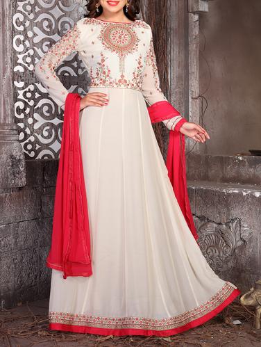 white anarkali suits semi-stitched suit - 15014652 - Very Small Image - 1