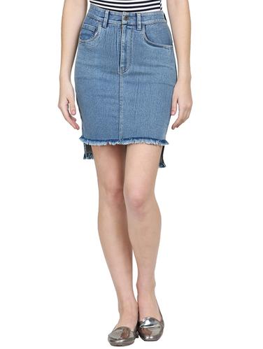 solid blue denim asymmetric skirt - 15014657 - Very Small Image - 1