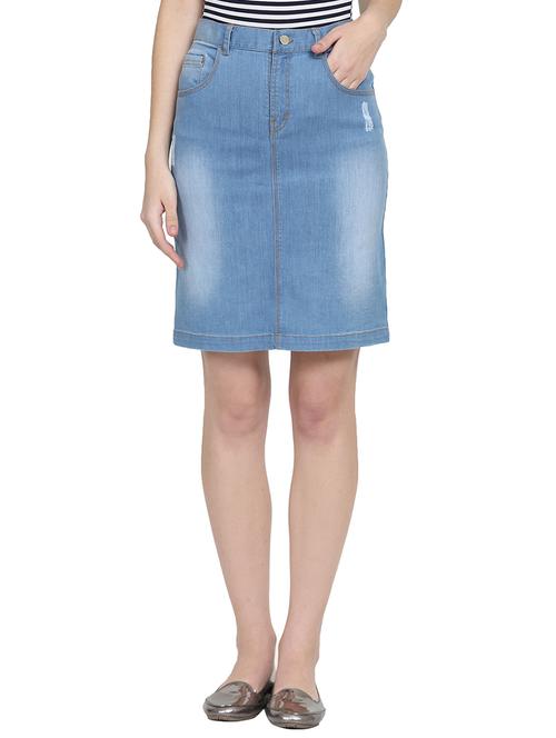 solid blue denim pencil skirt - 15014659 - Standard Image - 1
