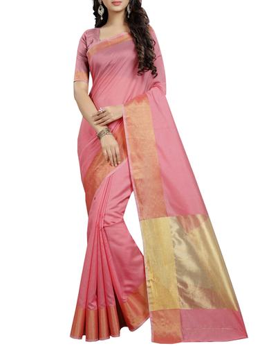 peach bordered saree with blouse - 15014660 - Very Small Image - 1