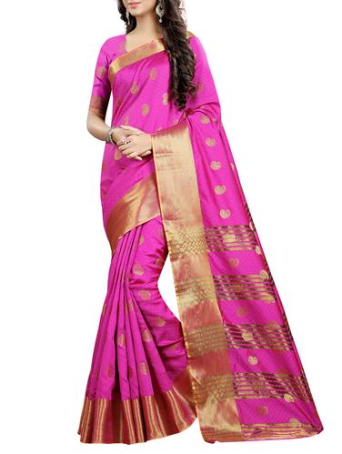 pink woven saree with blouse - 15014661 - Very Small Image - 1