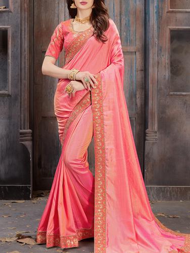 pink silk bordered saree with blouse - 15014821 - Very Small Image - 1
