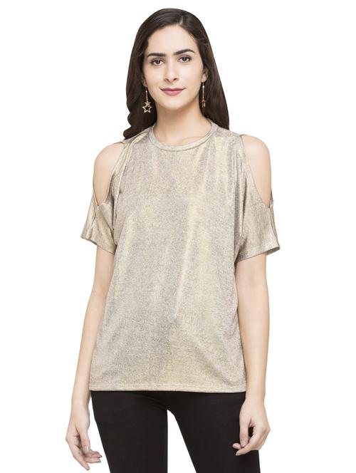 gold solid cold shoulder top - 15014942 - Standard Image - 1