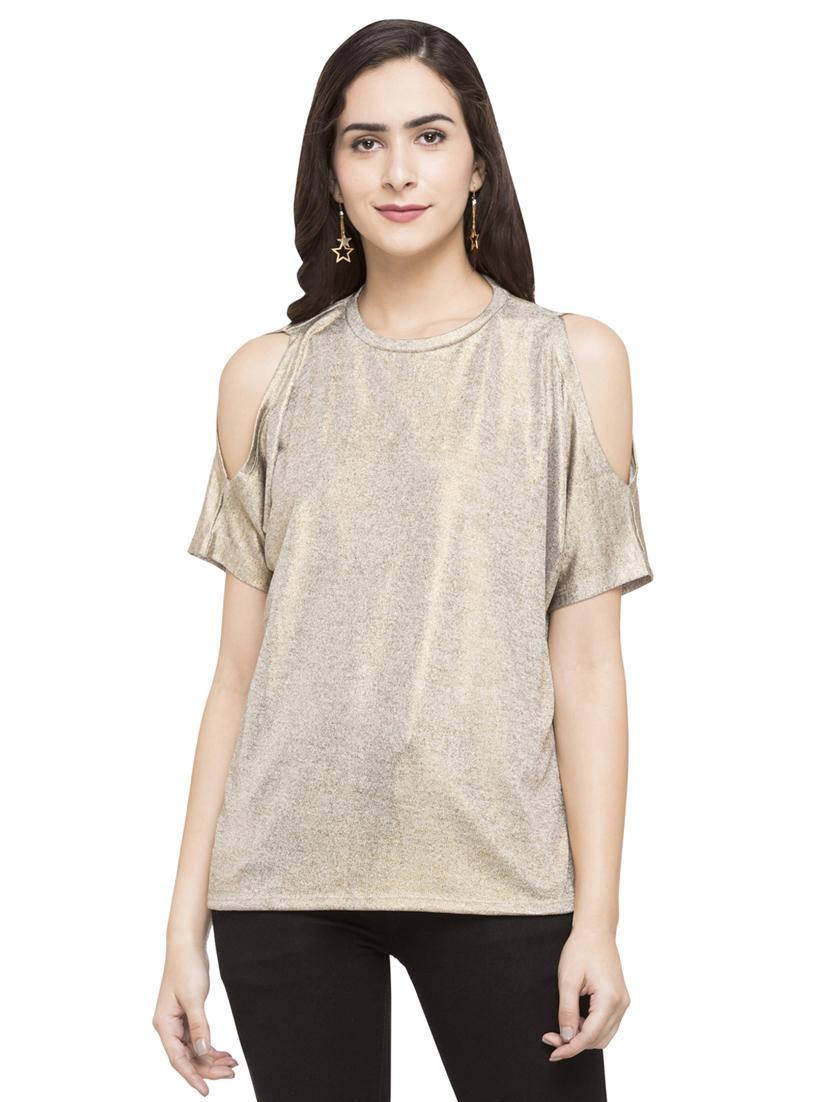 gold solid cold shoulder top - 15014942 - Zoom Image - 1