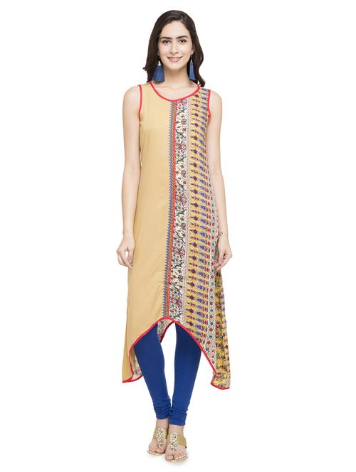 beige cotton blend asymmetric kurta - 15014989 - Standard Image - 1