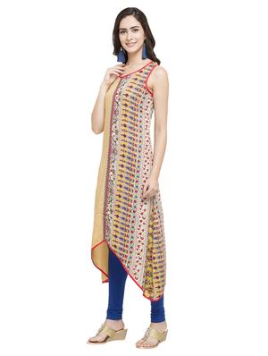 beige cotton blend asymmetric kurta - 15014989 - Standard Image - 2