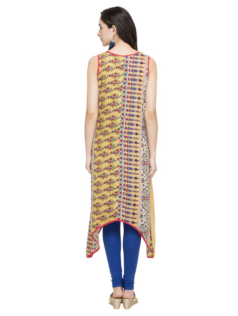 beige cotton blend asymmetric kurta - 15014989 - Zoom Image - 3