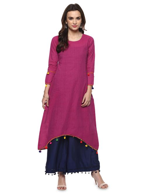 asymmetric lace kurta - 15015119 - Standard Image - 1