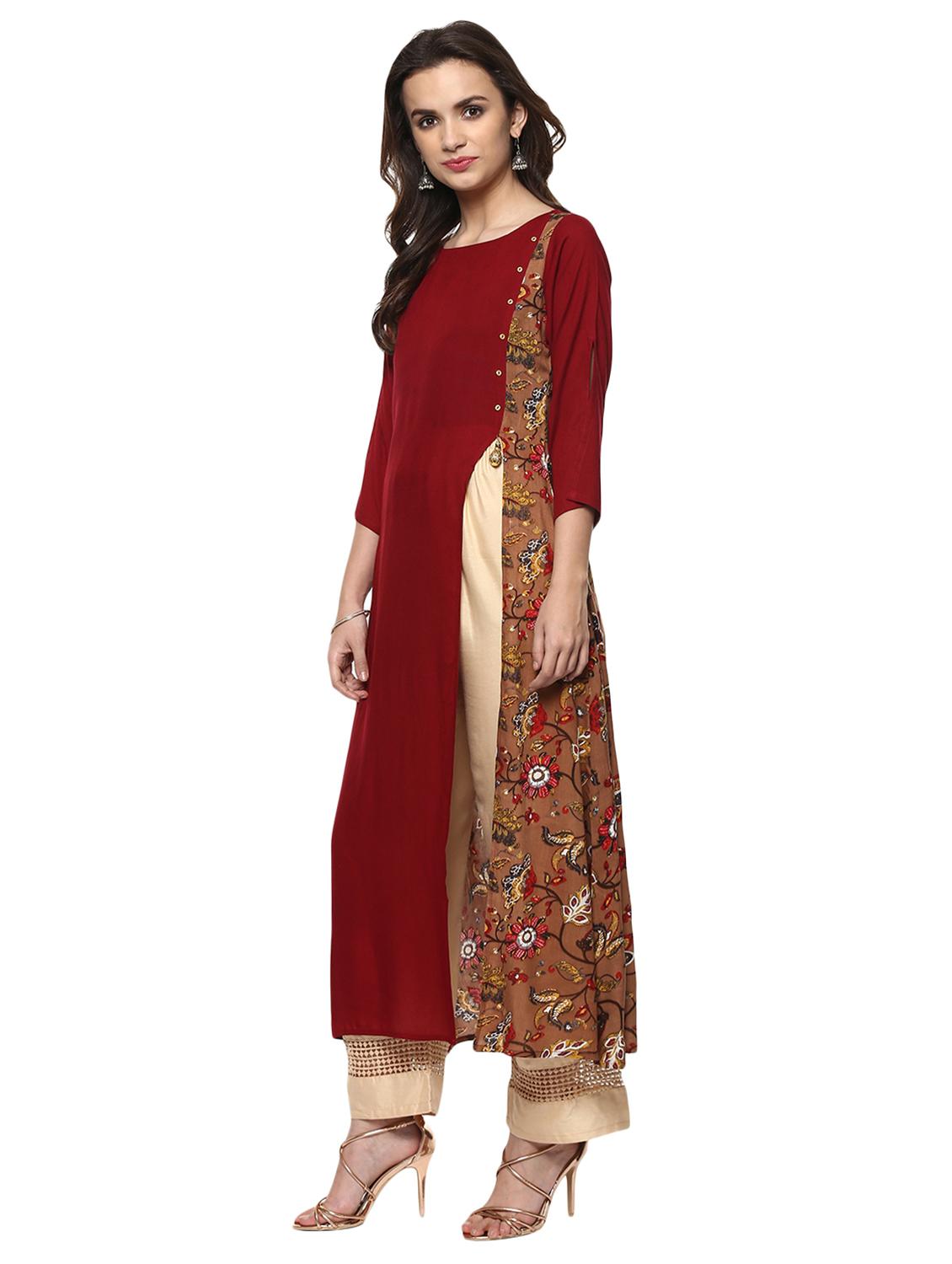 printed high slit kurta - 15015123 - Zoom Image - 2