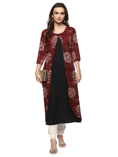 maroon viscose layered kurta - 15015131 - Standard Image - 1