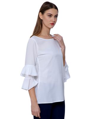 solid white bell sleeved top - 15015384 - Standard Image - 2