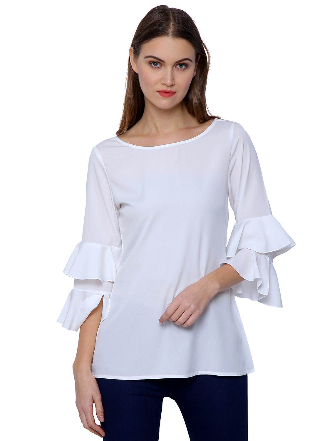 solid white bell sleeved top - 15015384 - Zoom Image - 1
