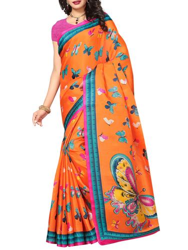 orange art silk printed saree with blouse - 15015499 - Very Small Image - 1