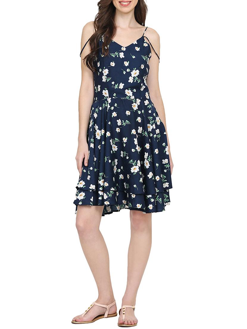 navy blue floral fit & flare dress - 15015522 - Zoom Image - 1