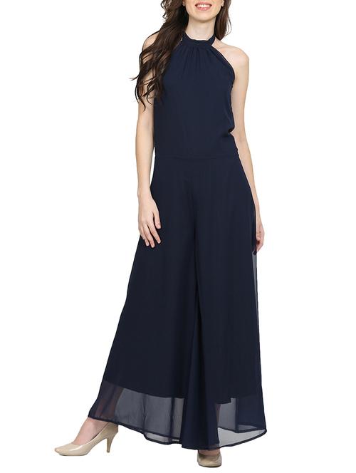 solid navy blue full leg jumpsuit - 15015529 - Standard Image - 1