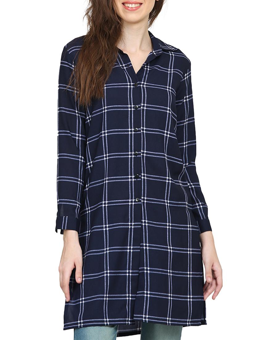 navy blue checkered tunic - 15015536 - Zoom Image - 1