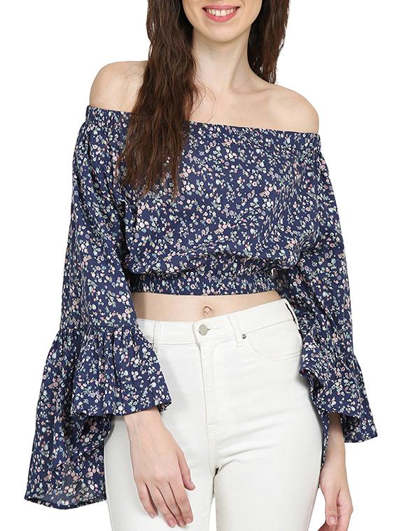 blue printed cotton crop top