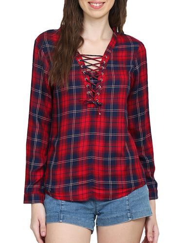 red checkered cotton top - 15015552 - Very Small Image - 1