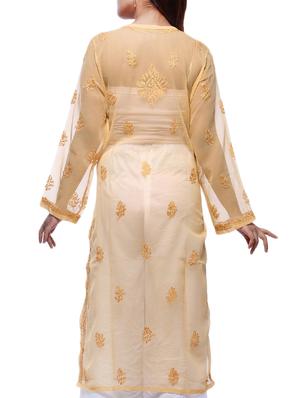 ada beige georgette straight chikankari kurta - 15015558 - Standard Image - 3
