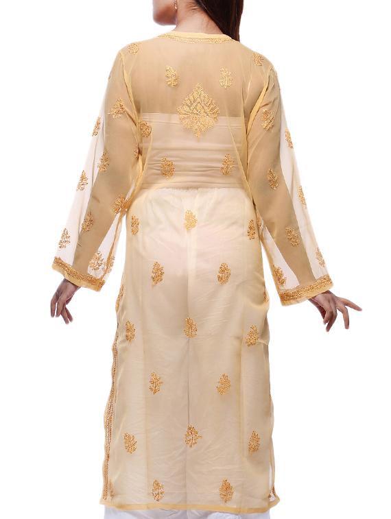 ada beige georgette straight chikankari kurta - 15015558 - Zoom Image - 3