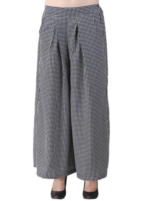 black checkered crepe flared palazzo - 15015583 - Standard Image - 1