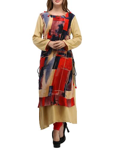 red rayon layered kurta - 15015736 - Very Small Image - 1